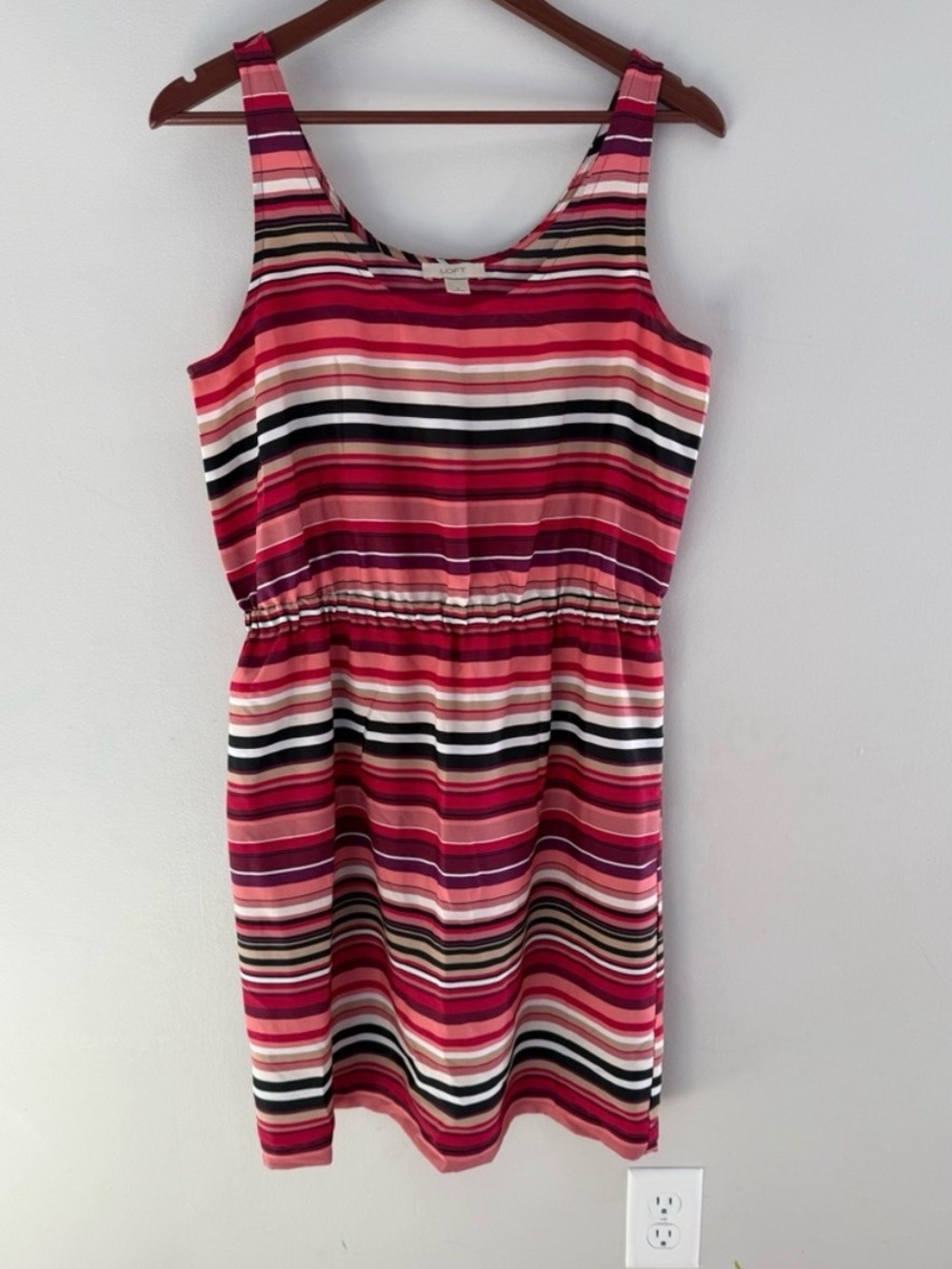 LOFT Pink Striped Sleeveless Midi Dress